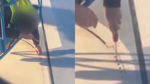 El pasajero advirtió la falta de varios tornillos en el ala del avión.