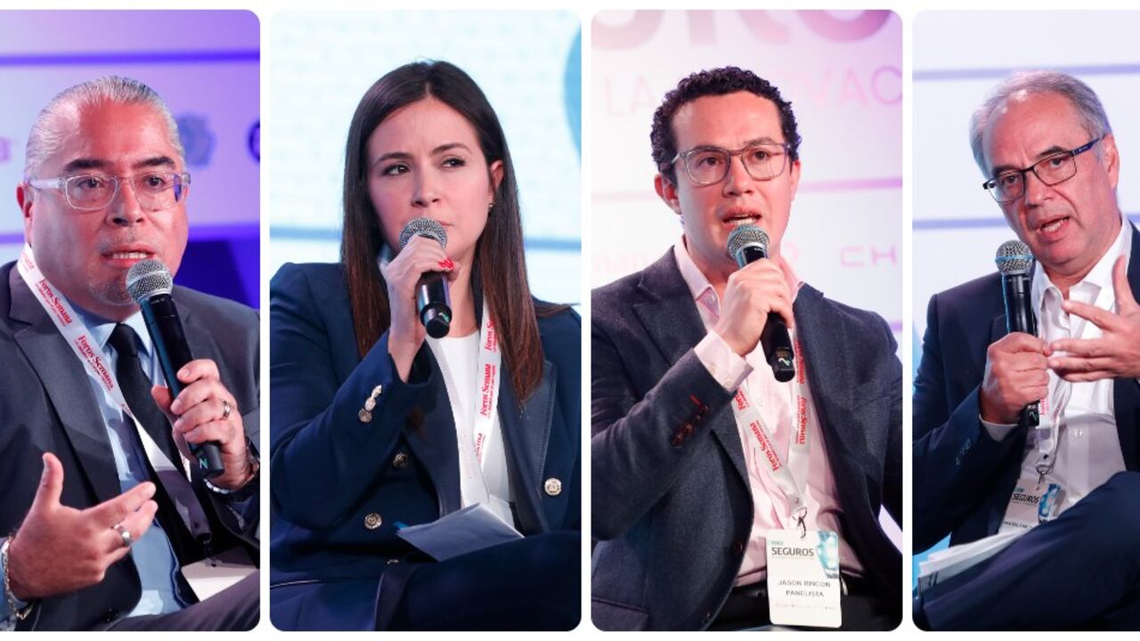 Eduardo Garduño Mejía, jefe de reaseguros del Caribe y la región
Andina de Swiss Re Colombia; Isabel Bedoya, directora ejecutiva de la Asociación Insurtech Colombia; Jason Rincón, gerente de Vivienda e Ingeniería de Seguros Bolívar y Juan Guillermo Zuloaga, director de la ARL de AXA Colpatria.