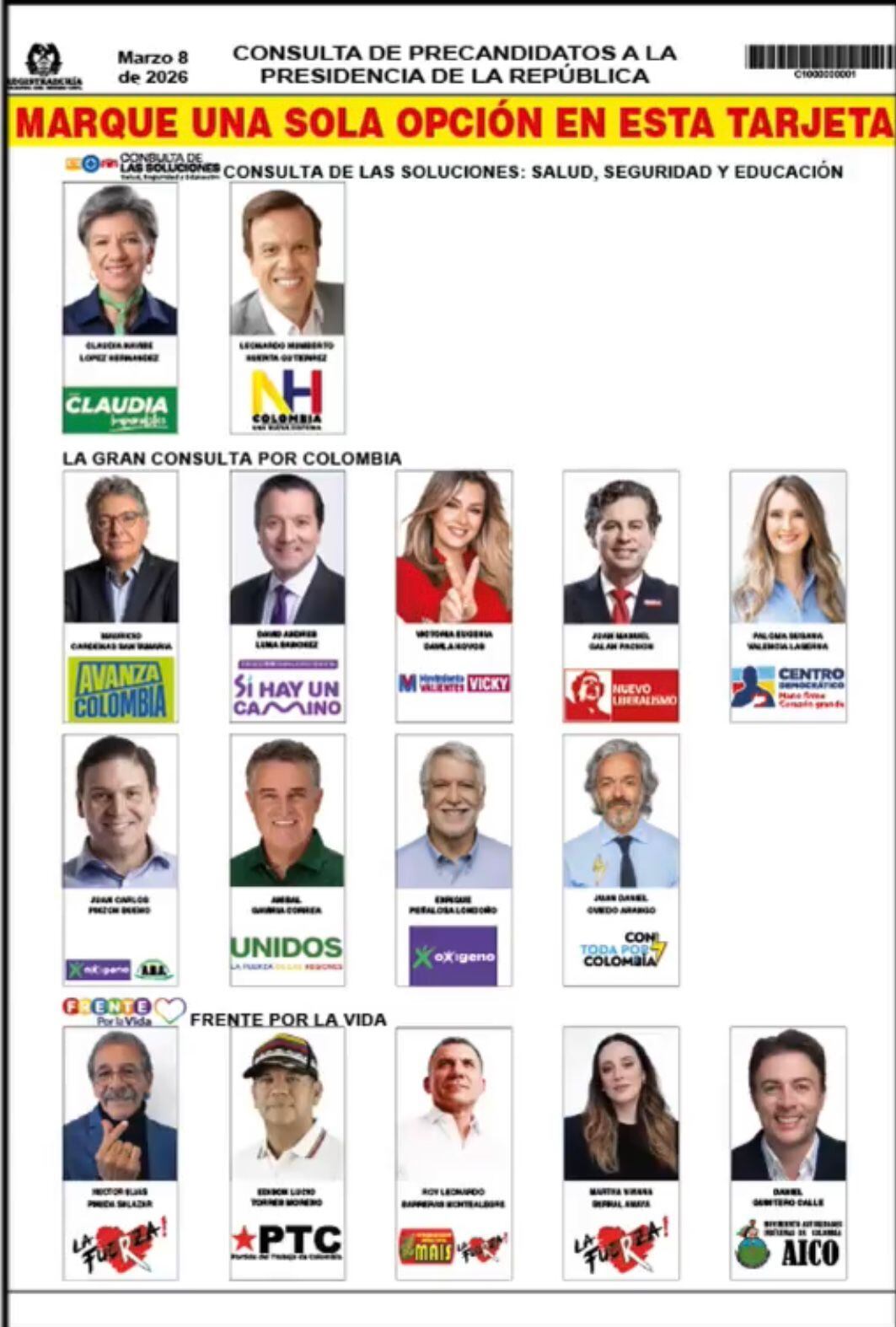 Tarjetón consultas presidenciales del 8 de marzo