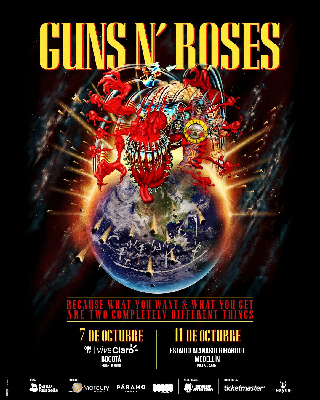 Guns N’ Roses regresa a Colombia con dos conciertos imperdibles en el marco de su gira "Because What You Want & What You Get Are Two Completely Different Things Tour".