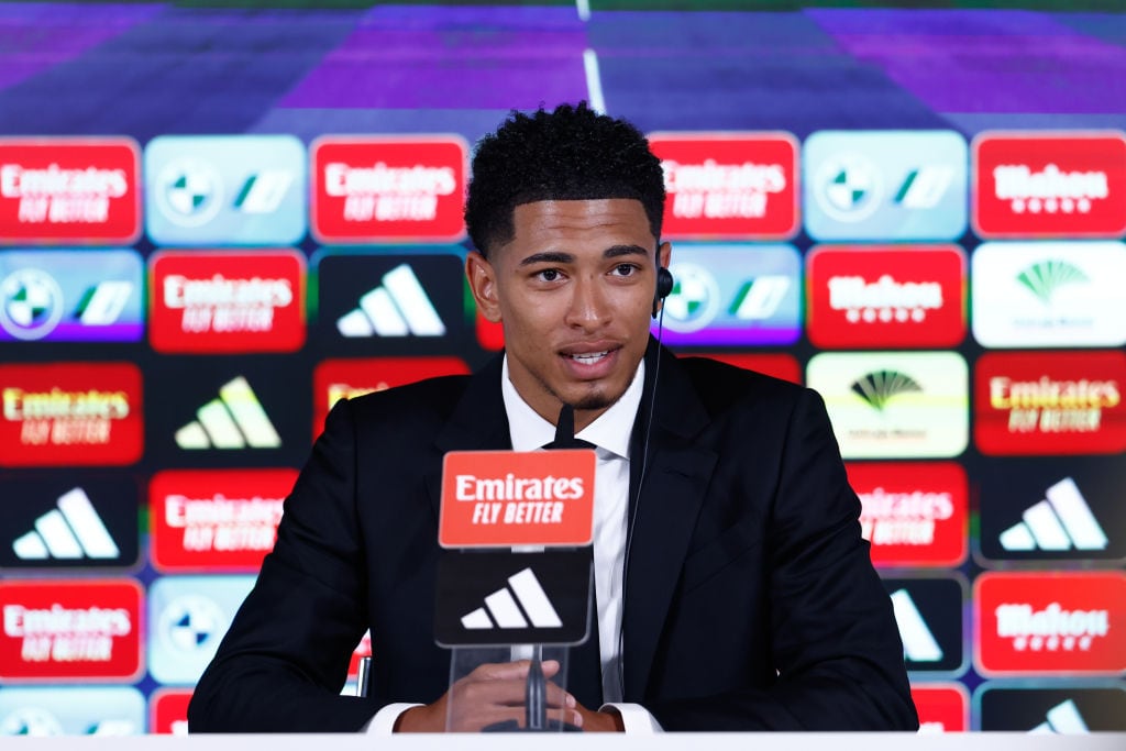 Jude Bellingham en su acto de presentación como jugador del Real Madrid.