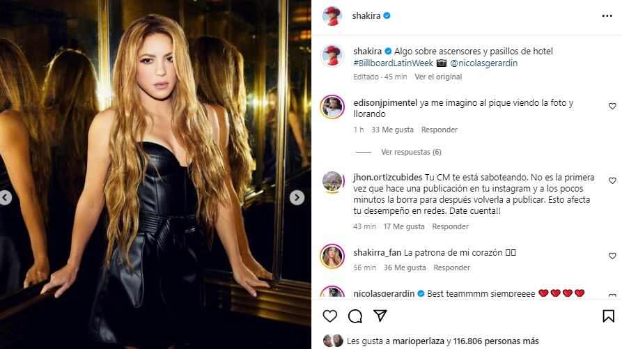 La publicación de Shakira en la que se había equivocado su community manager.