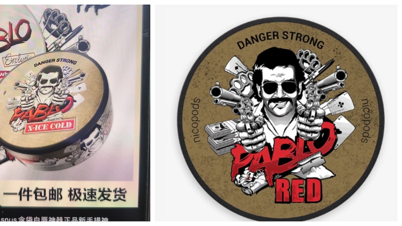 Peligrosas bolsas de nicotina con el rostro de Pablo Escobar se venden libremente en internet.