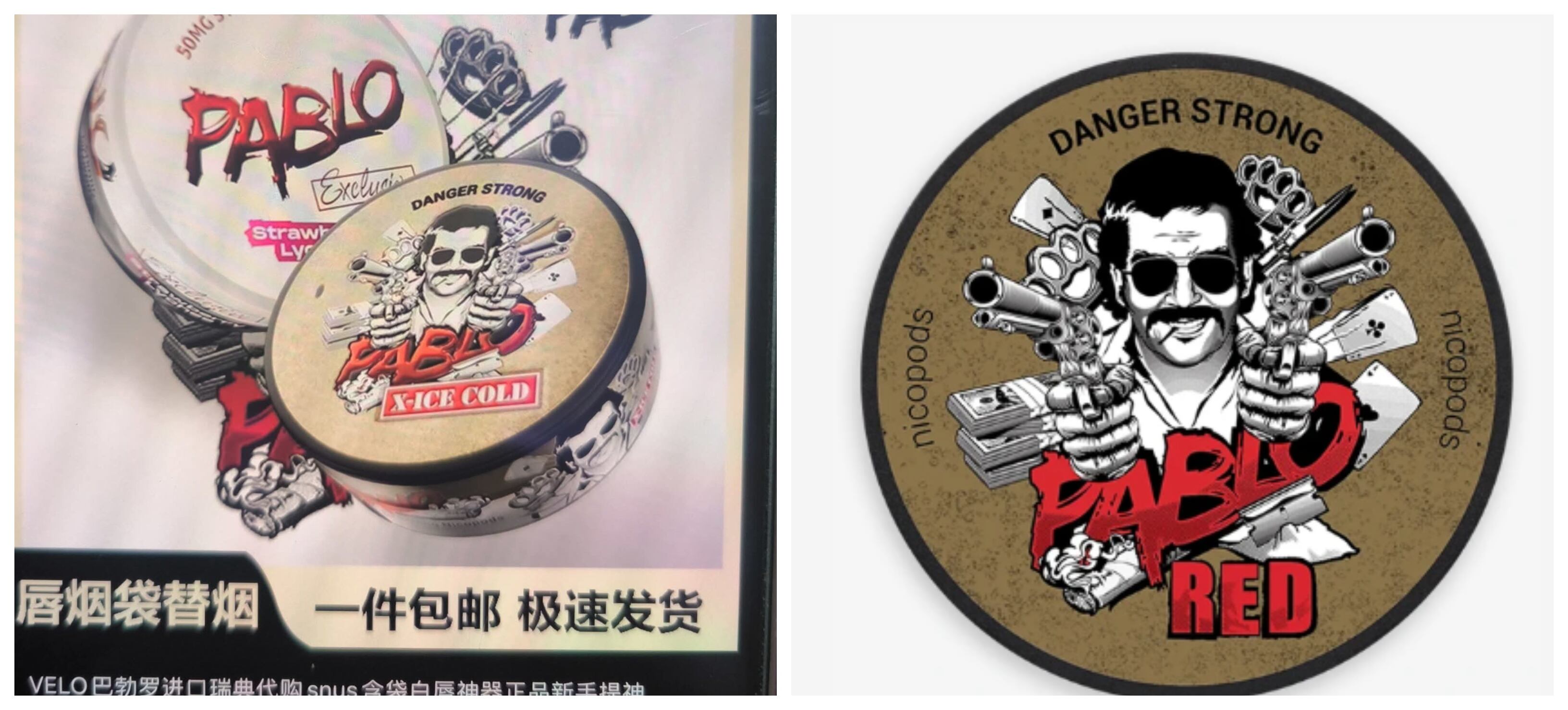 Peligrosas bolsas de nicotina con el rostro de Pablo Escobar se venden libremente en internet.