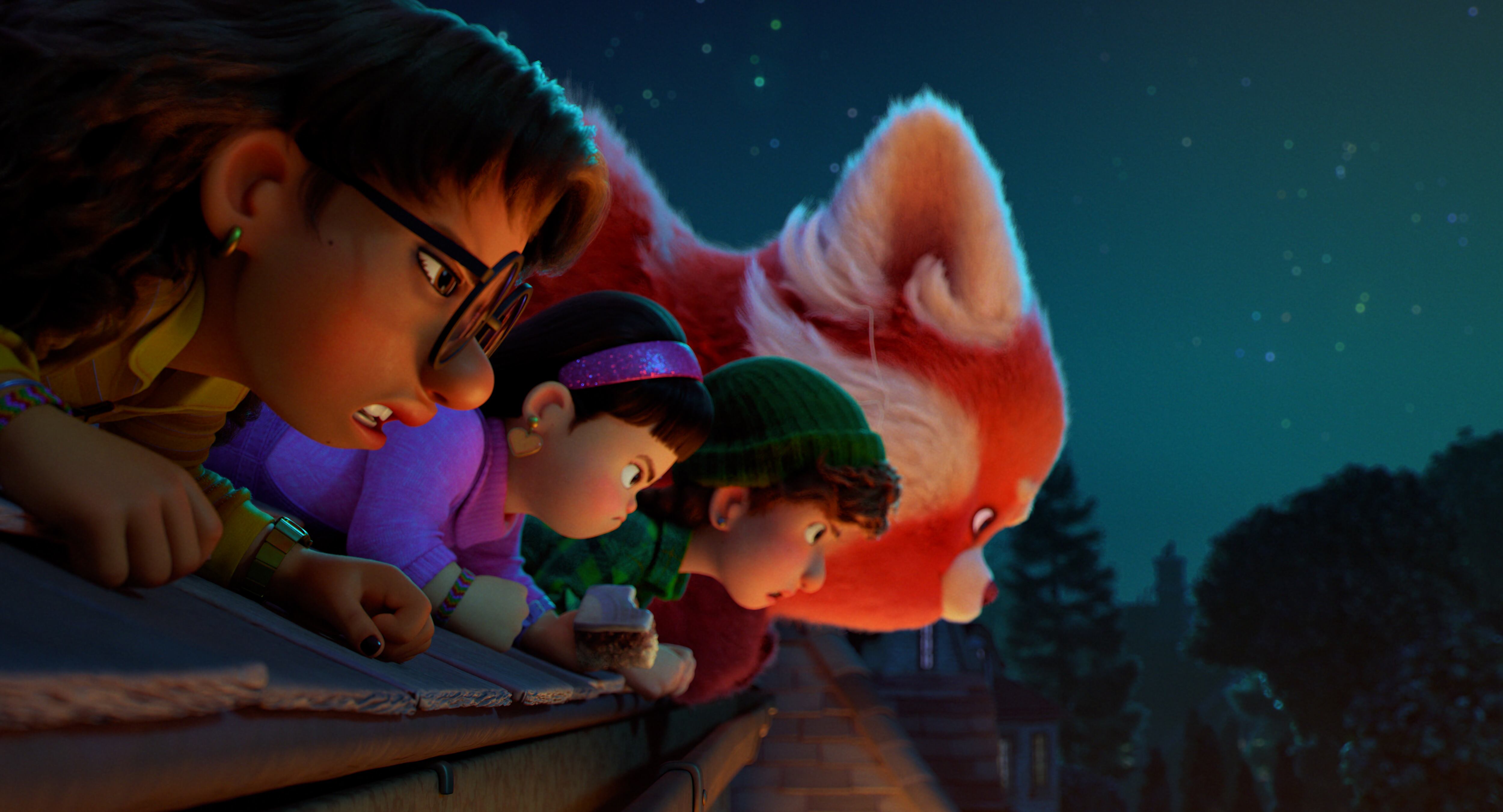 FORWARD LOOKING – In Disney and Pixar’s all-new original feature film “Turning Red,” 13-year-old Mei begins to “poof” into a giant red panda when she gets too excited. Fortunately, her tightknit group of friends stick by her side through even her fluffiest red-panda days. Featuring the voices of Maitreyi Ramakrishnan, Hyein Park, Ava Morse and Rosalie Chiang as Priya, Abby, Miriam and Red Panda Mei, “Turning Red” opens in theaters on March 11, 2022. © 2021 Disney/Pixar. All Rights Reserved.
