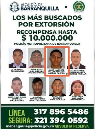 Cartel de los más buscados por la Policía de Barranquilla.