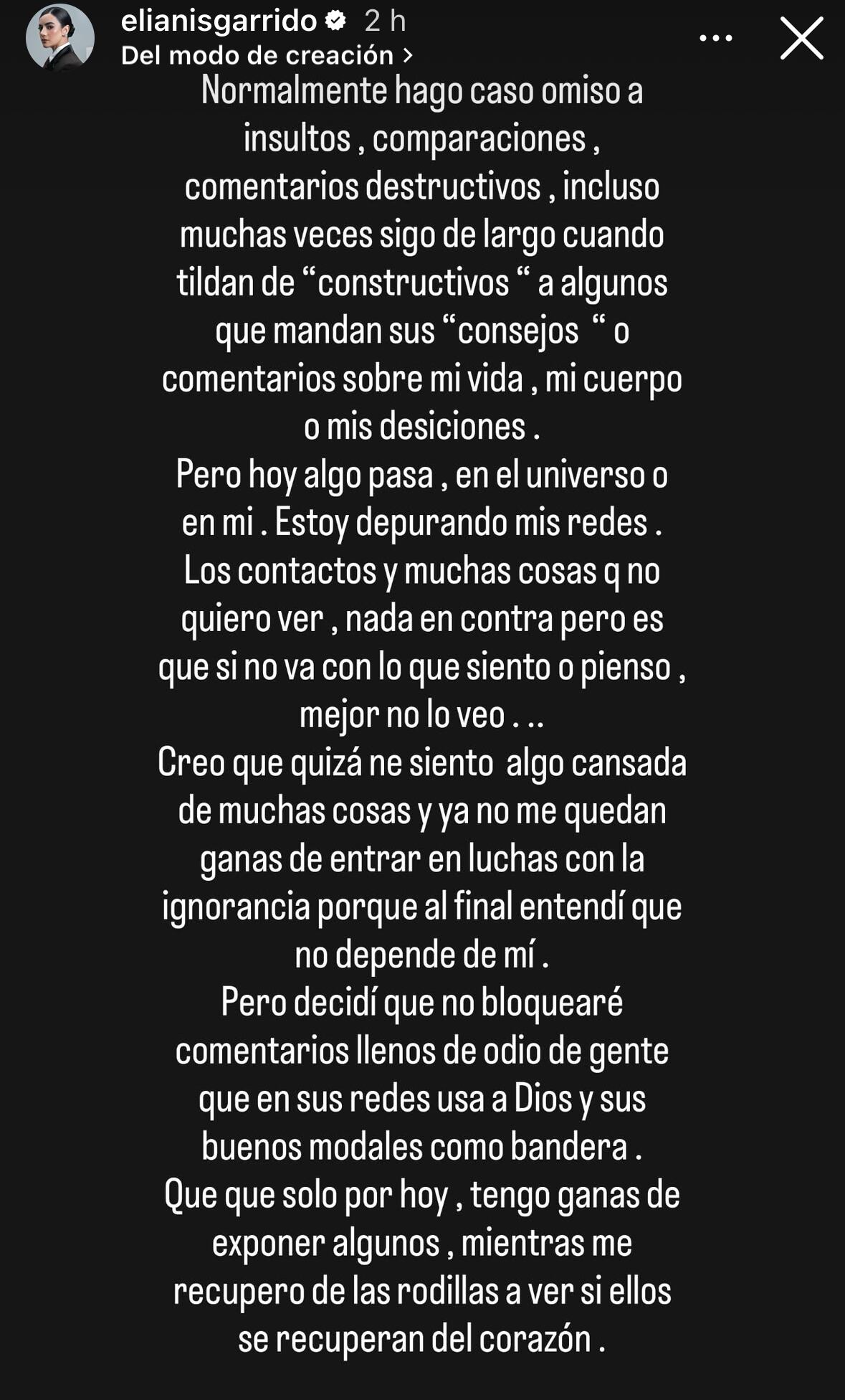 Elianis Garrido respondió a las críticas que recibe con respecto a su apariencia física.