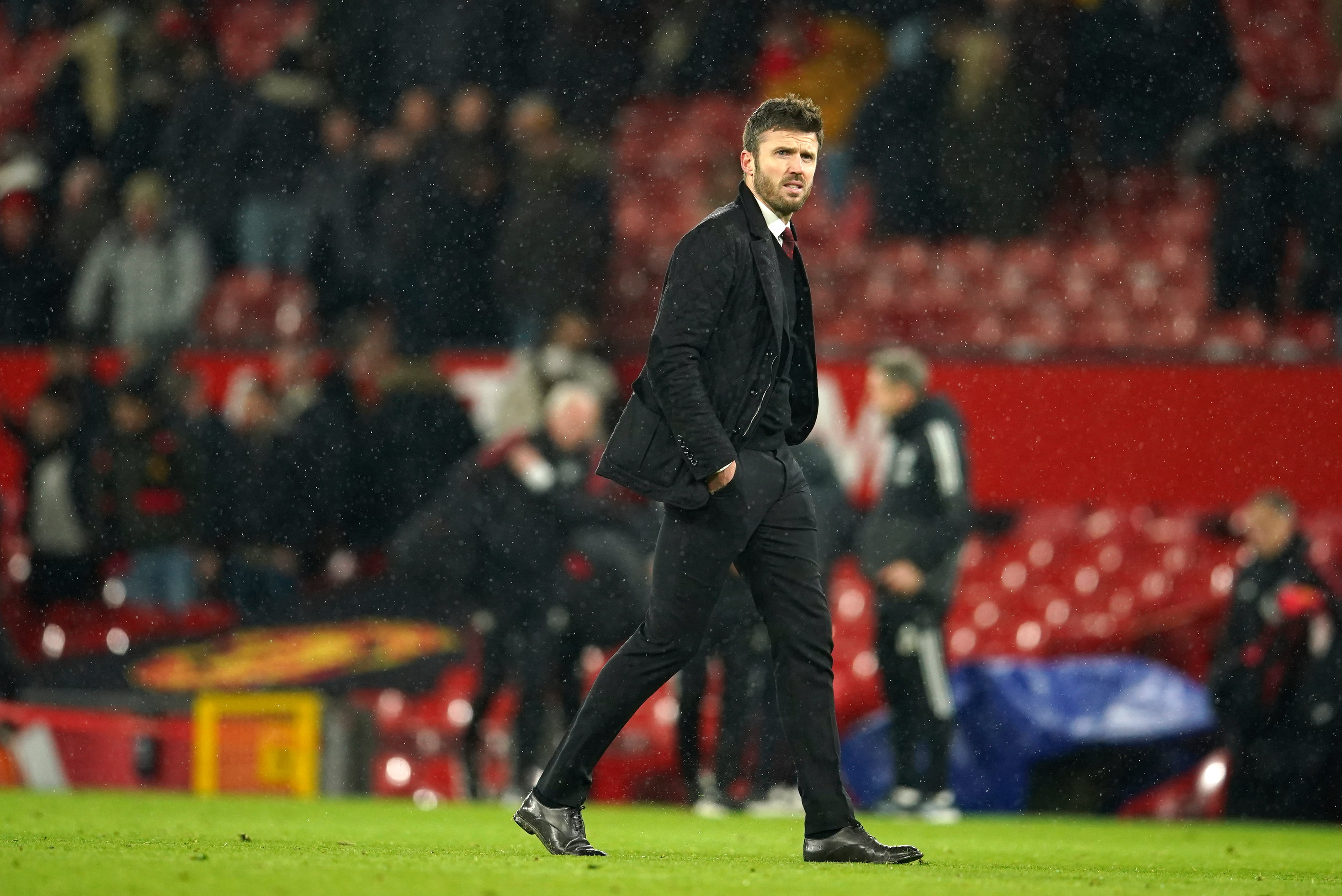 ARCHIVO - El técnico interino de Manchester United Michael Carrick al final del partido contra Arsenal en la Liga Premier, el jueves 2 de diciembre de 2021, en Manchester. (AP Foto/Dave Thompson)
