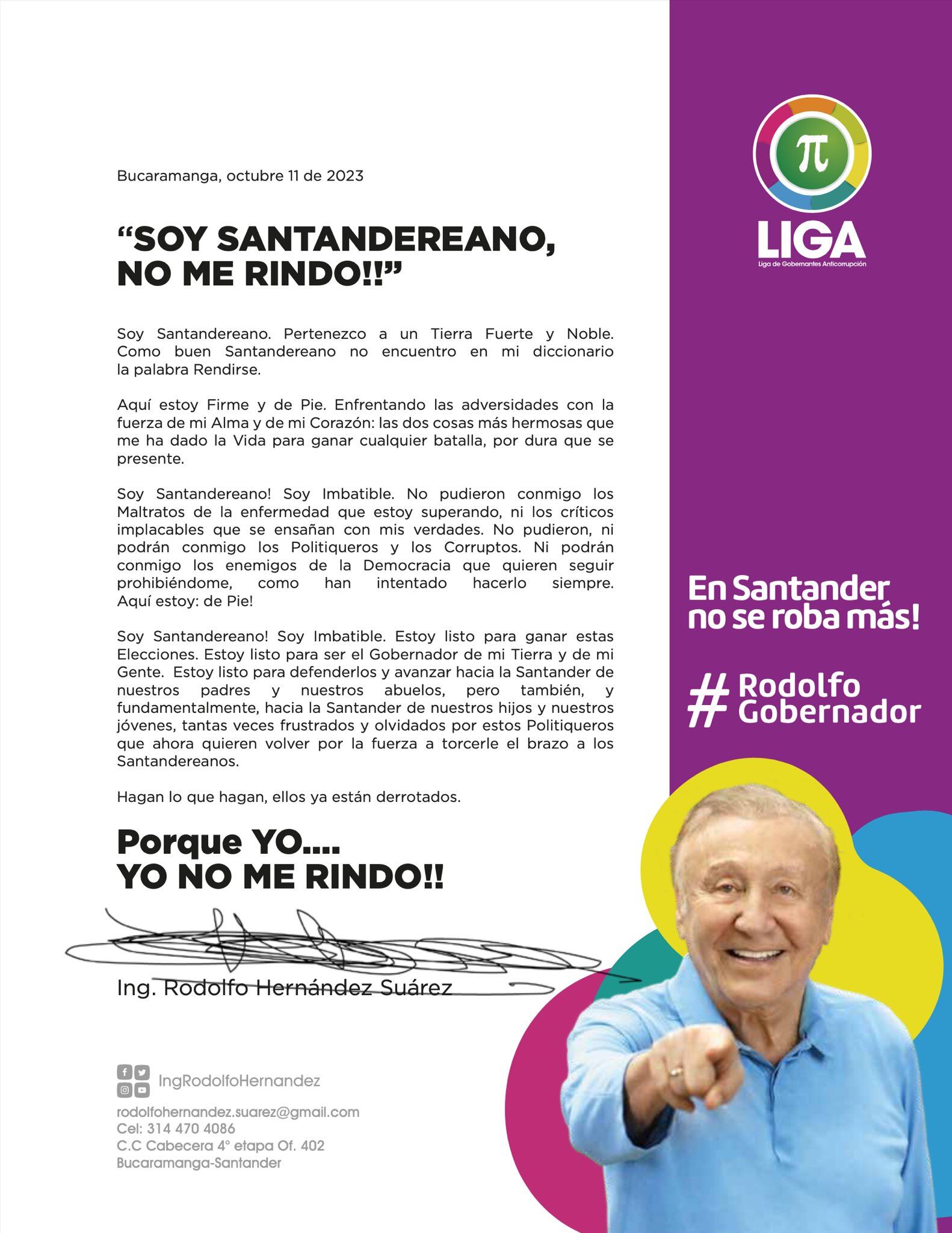 Comunicado Rodolfo Hernández