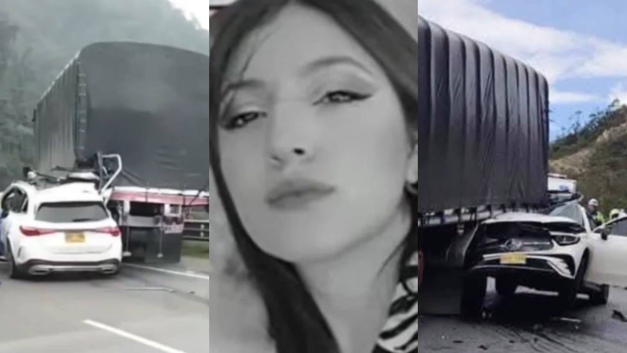 En los costados de la imagen, pantallazos del accidente. En el centro de la foto, Gabriela Peña Gómez, la mujer que murió.