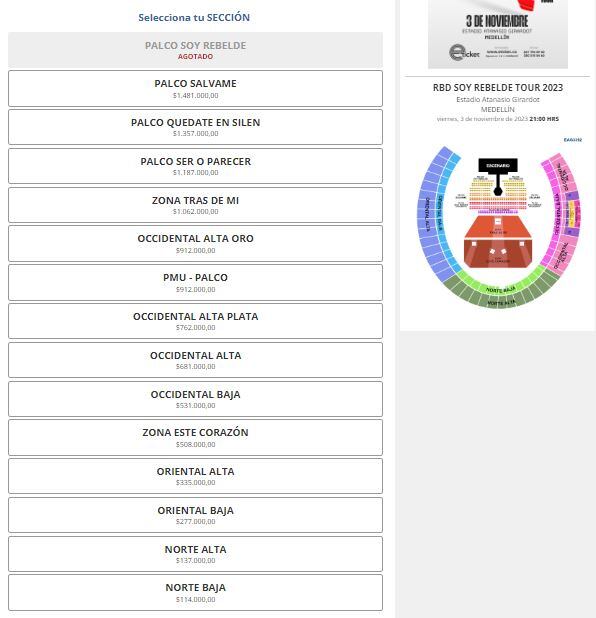 Estado de las localidades para RBD en concierto