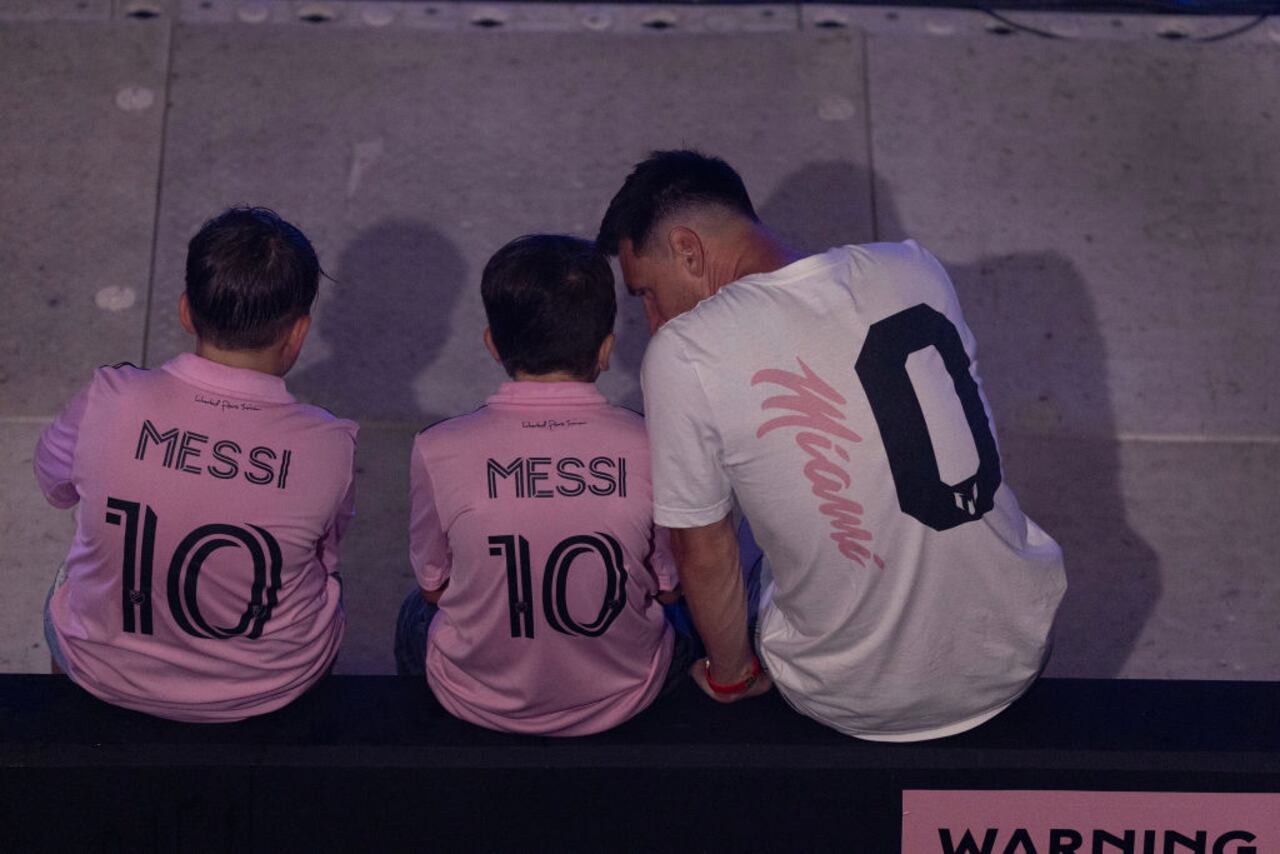 FORT LAUDERDALE, FLORIDA - JULY 16: Lionel Messi during the DRV PNK Stadium Inter Miami CF hosting of "The Unveil" introducing Lionel Messi on July 16, 2023 in Fort Lauderdale, Florida. (Photo by Joe Raedle/Getty Images)