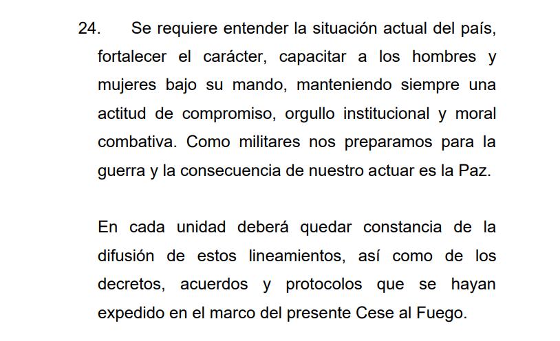 El documento del cese al fuego plantea como prioridad la paz.