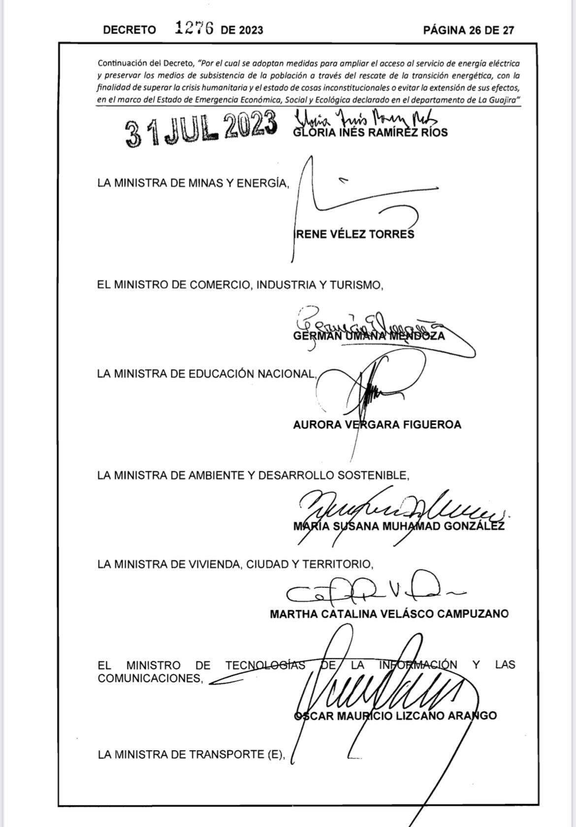 Decreto tarifa de energía