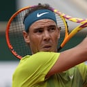 Spain's Rafael Nadal plays a shot against Norway's Casper Ruud during the final match at the French Open tennis tournament in Roland Garros stadium in Paris, France, Sunday, June 5, 2022. (AP Photo/Michel Euler)