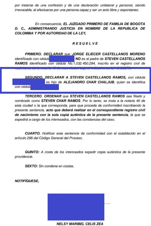 Un juzgado de Bogotá confirmó la paternidad del alcalde de Barranquilla, Arturo Char sobre un hombre que actualmente tiene 33 años.
