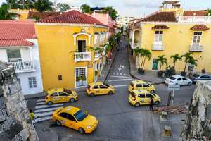 CARTAGENA, COLOMBIA - AUGUST 3: Taxis in Old city on August 3, 2017 in Cartagena, Colombia.
