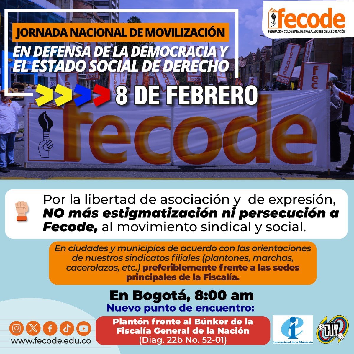 Las marchas harán un plantón en la sede de la Fiscalía General de la Nación y la Corte Suprema de Justicia.