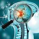 Infección por virus en el cerebro. Virus de búsqueda de lupa. Ilustración 3d