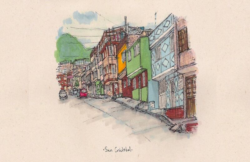 Lizeth León, en twitter @cucharitadepalo, publicó un libro con las ilustraciones que hizo de las fachadas de varios barrios bogotanos. 