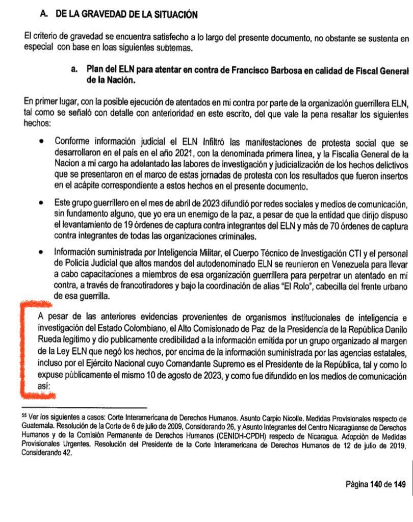 El documento de 159 páginas que condensa la solicitud de medidas cautelares elevada por el fiscal Francisco Barbosa a la CIDH se convierte en una cronología de hechos y encuentros.