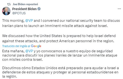 Joe Biden emitió un mensaje en la fred social X