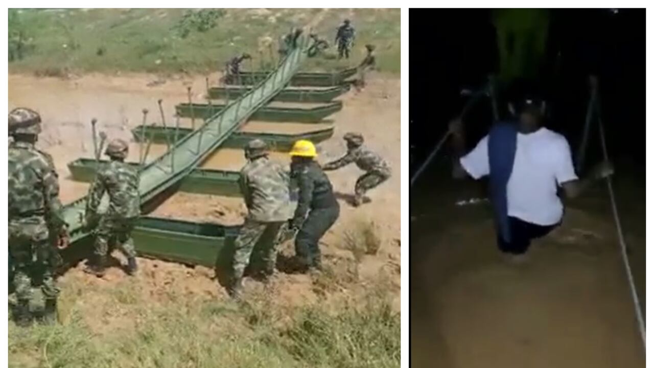 Habitantes denuncian que puente instalado por el Ejército en Uribia, La Guajira, se inundó.