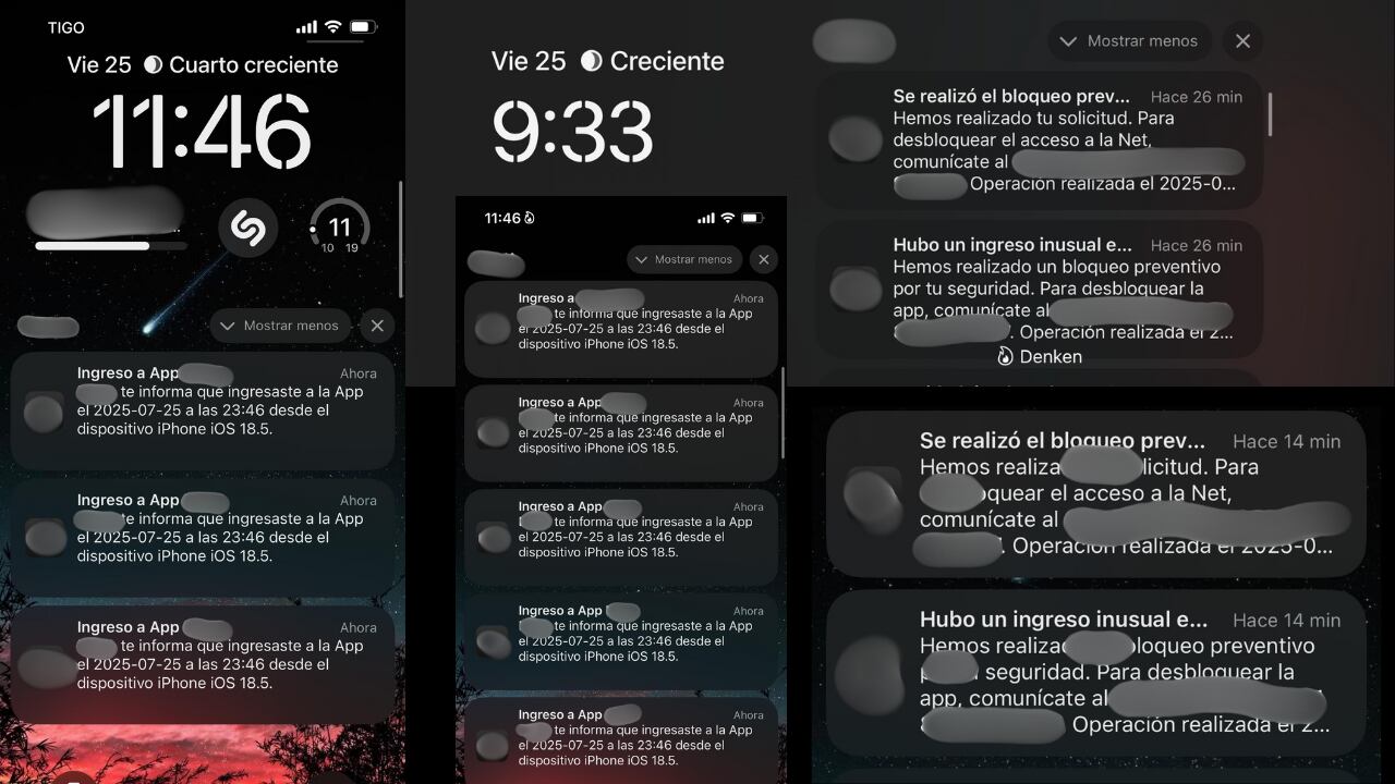 Las capturas de pantalla mostraron más de diez accesos fallidos tras el cierre de la cuenta.
