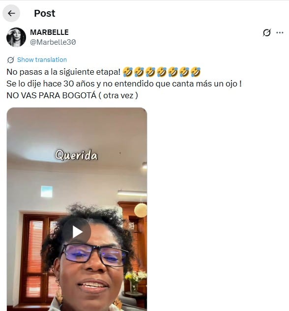 Marbelle reaccionó a video de Francia Márquez