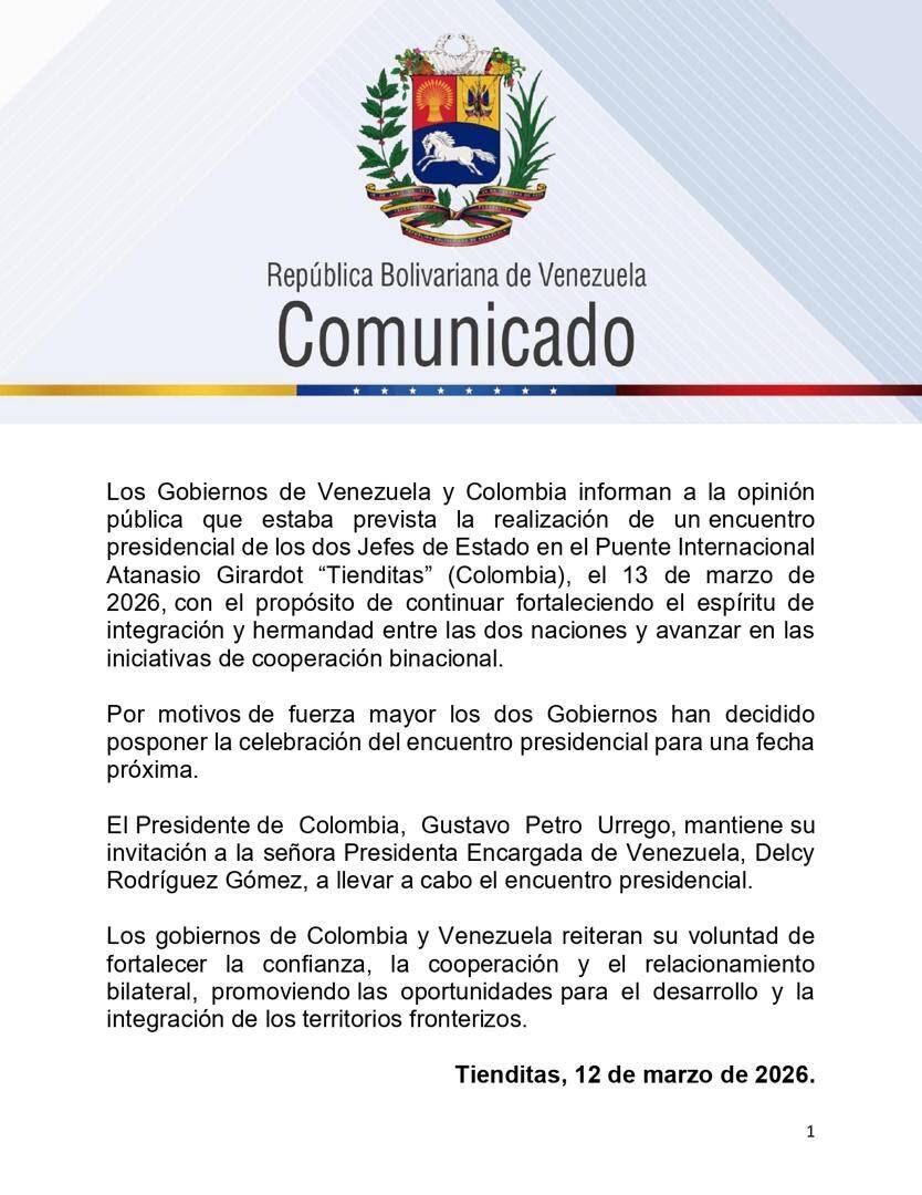 Comunicado emitido por Venezuela