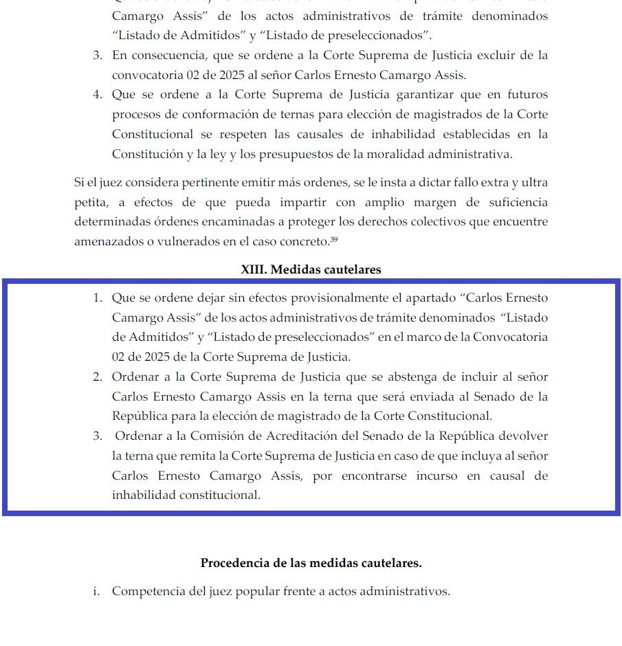 Esta es la demanda contra la postulación del exdefensor del Pueblo, Carlos Camargo en la terna de la Corte Constitucional.