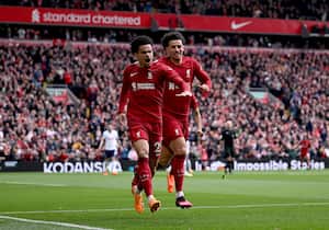 Luis Díaz celebrando un gol con el Liverpool