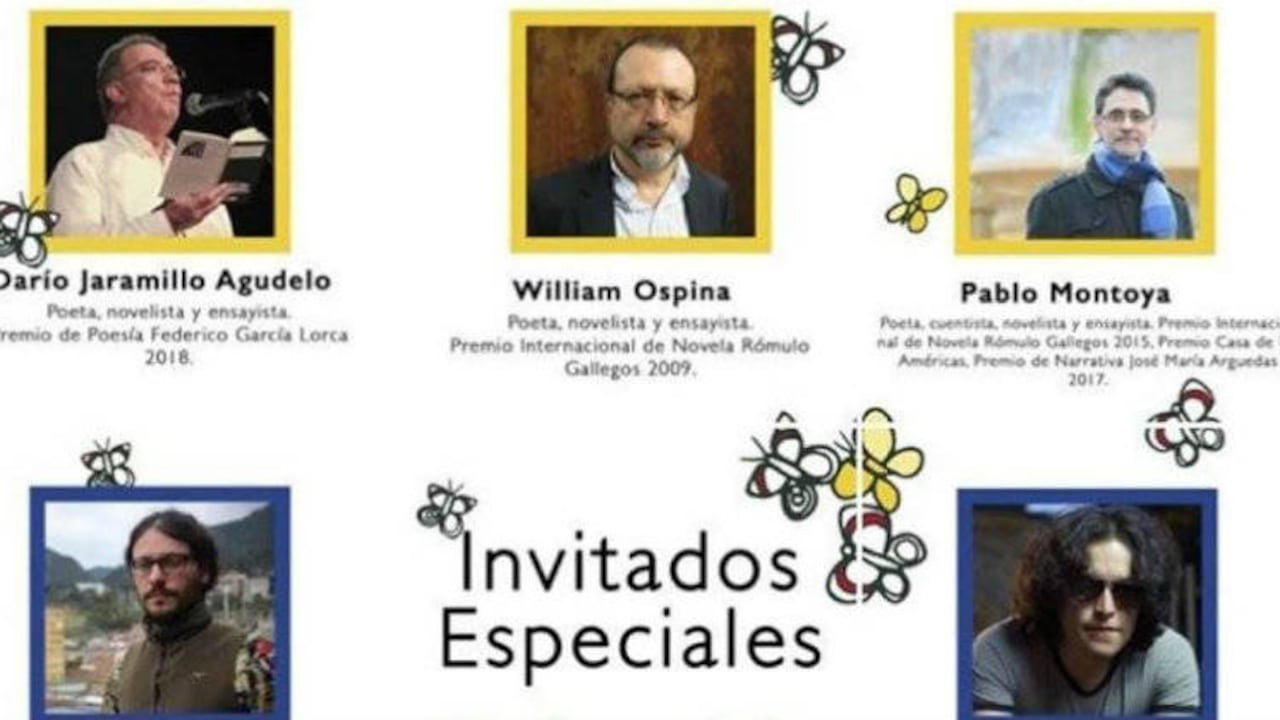 Detalle del afiche promocional de la Fiesta Internacional del Libro de Xalapa, en la que Colombia es el país invitado. En el cartel aparecen los escritores colombianos invitados, todos hombres.