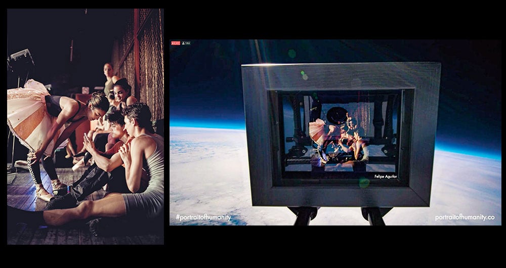 La selección de fotografías proyectadas en el espacio ofrece una perspectiva íntima de la humanidad e invitan a reflexionar desde un punto de vista muy lejano sobre existir en 2020. Felipe Aguilar hizo parte de la muestra con su retrato de bailarines en Camagüey.