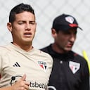 James durante su primer entrenamiento con Sao Paulo.