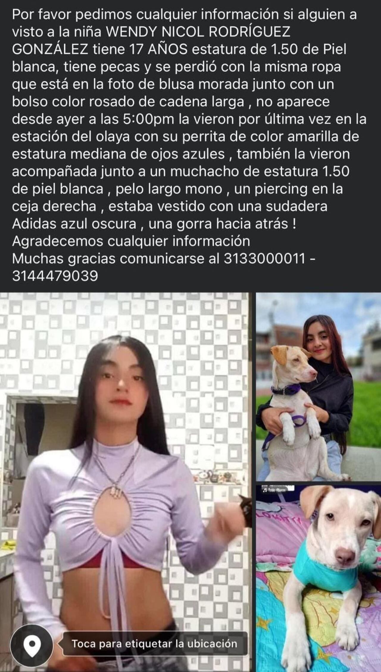 Wendy Rodríguez, desaparecida en Bogotá.