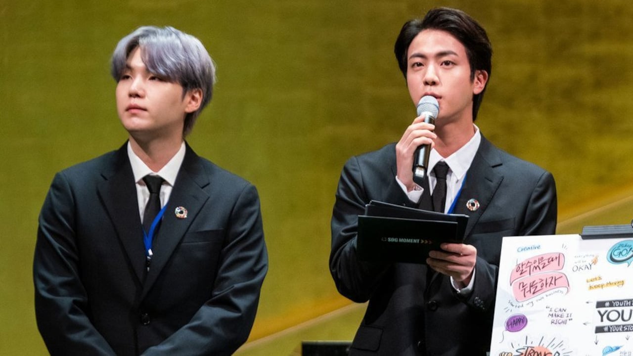 Miembros de la banda BTS en la Asamblea General de la ONU en 2021.