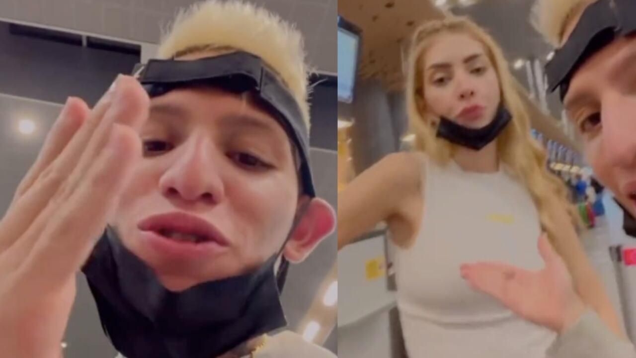 La Liendra junto a su novia Daniela en el aeropuerto.