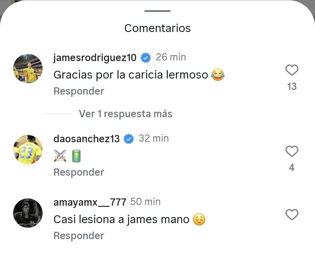 James Rodríguez le comentó a Jefferson Lerma en redes sociales