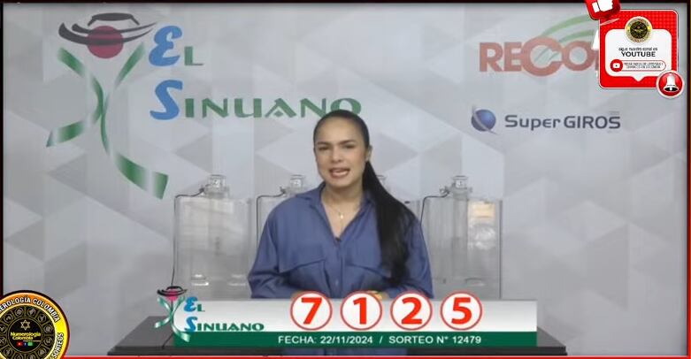 Resultados del sorteo 12479 de la Lotería El Sinuano Día.