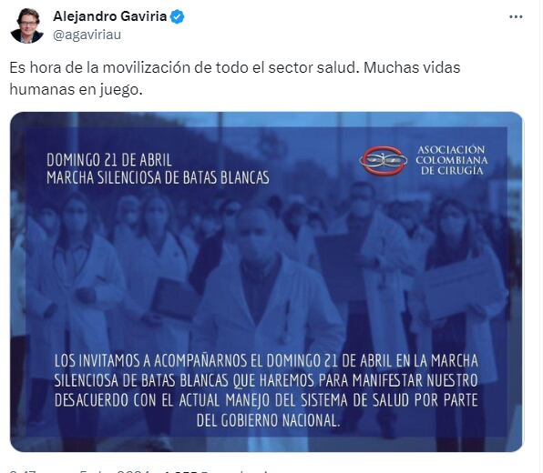 Alejandro Gaviria dijo que "es hora de la movilización de todo el sector salud".