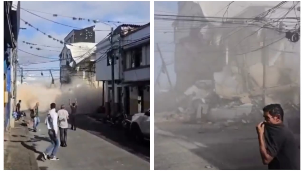 Casa de tres pisos que colapsó en el centro de Pereira ocho días después del terremoto.