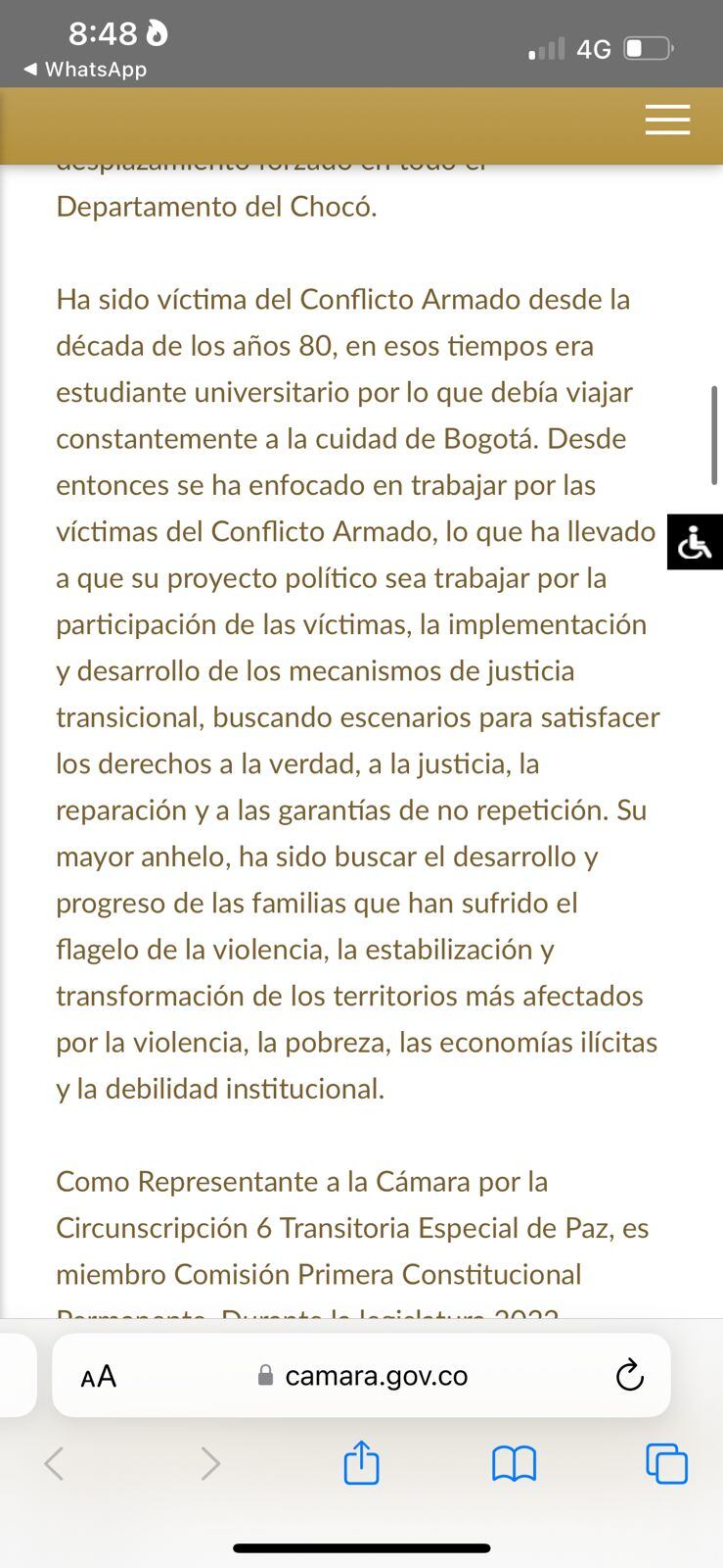 Perfil del congresista James Hermenegildo Mosquera Torres en la página de la Cámara.