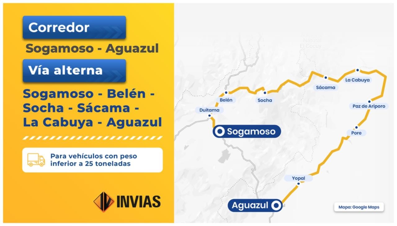 Vía alterna tras cierre de la Transversal del Cusiana.