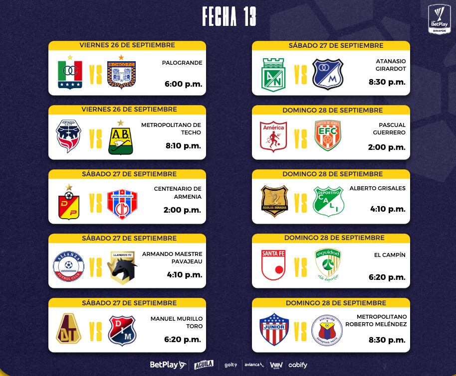 Liga BetPlay 2025 segundo semestre fecha 13