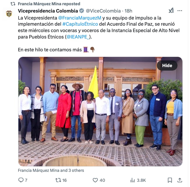 Los trinos replicados por Francia Márquez en medio de la crisis en Catatumbo