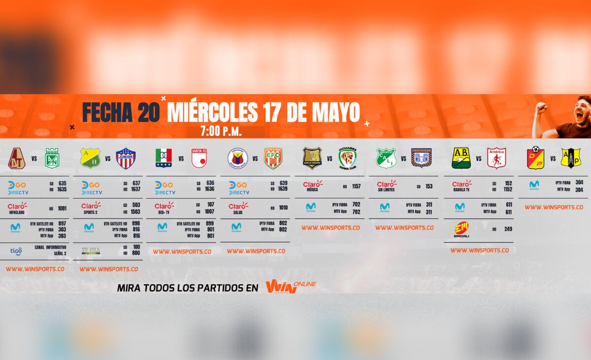 Programación Fecha 20 Liga Betplay