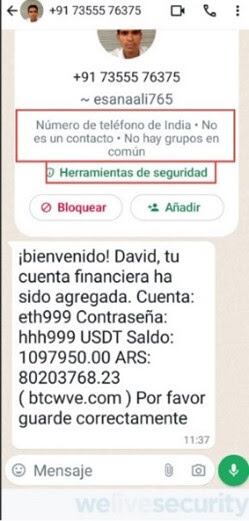 Estafa sobre criptomonedas que circula a través de WhatsApp