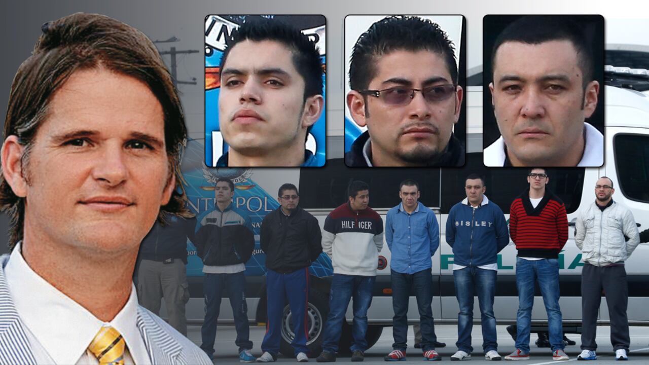 James Watson, el agente de la DEA. En los recuadros, Andrés Alvaro Oviedo, Julio Steven Gracia y Héctor Leonardo López.