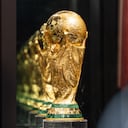 GUWAHATI, INDIA - JANUARY 13: FIFA World Cup Trophy stands on display for public inside a glass box during the Special Trophy Tour on January 13, 2026 in Guwahati, India. Ahead of the FIFA World Cup 2026, which is scheduled to kick off on June 11, the original FIFA World Cup Trophy arrived in India as part of its official global trophy tour. David Talukdar / Anadolu (Photo by David Talukdar / Anadolu via AFP)